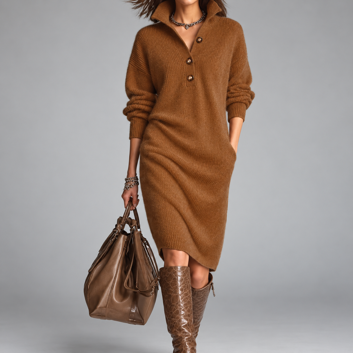 Odilia | Button-Collar Relaxed Midi Dress