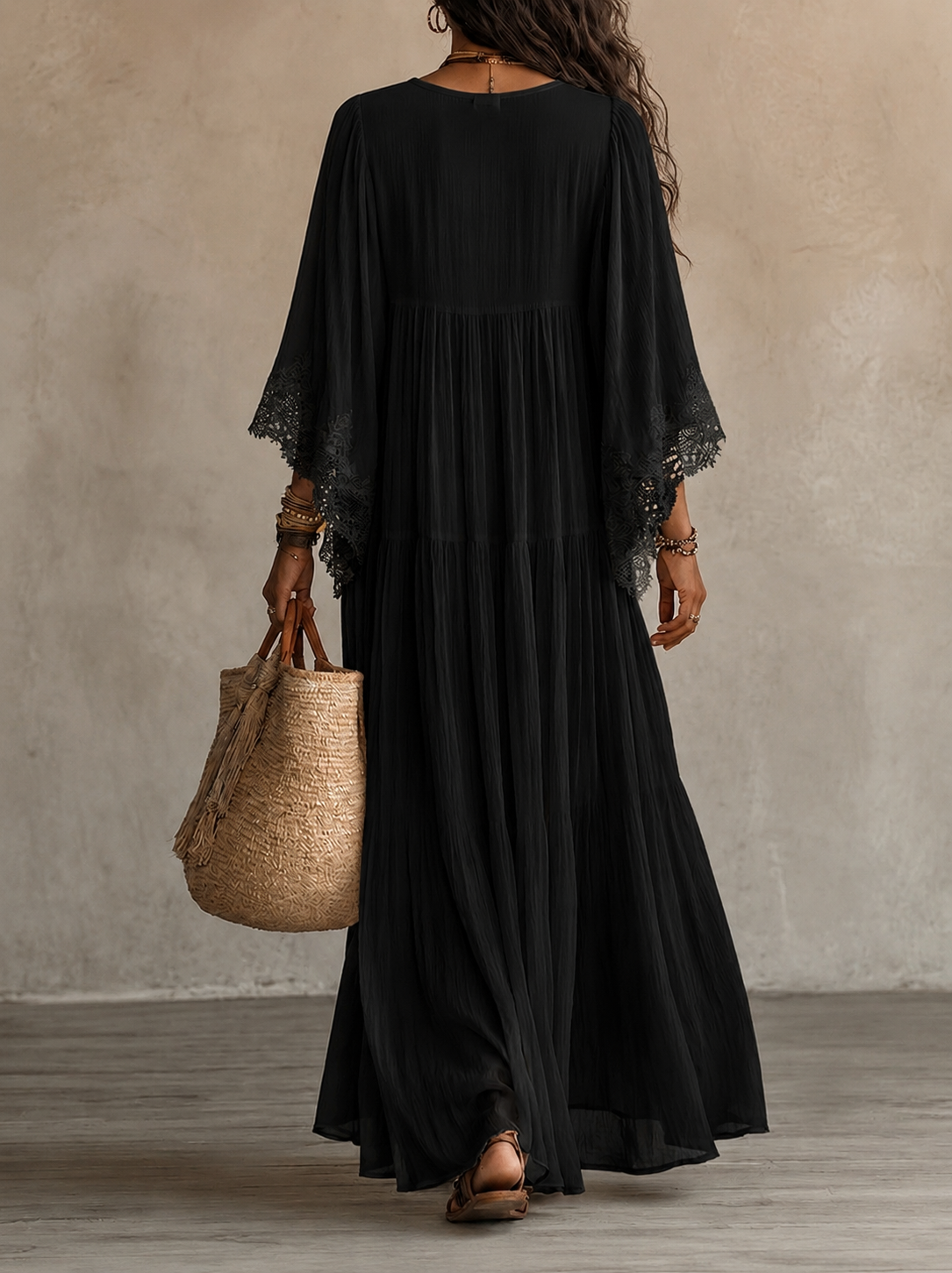 Valentina | Lace Trim Chiffon Maxi Dress
