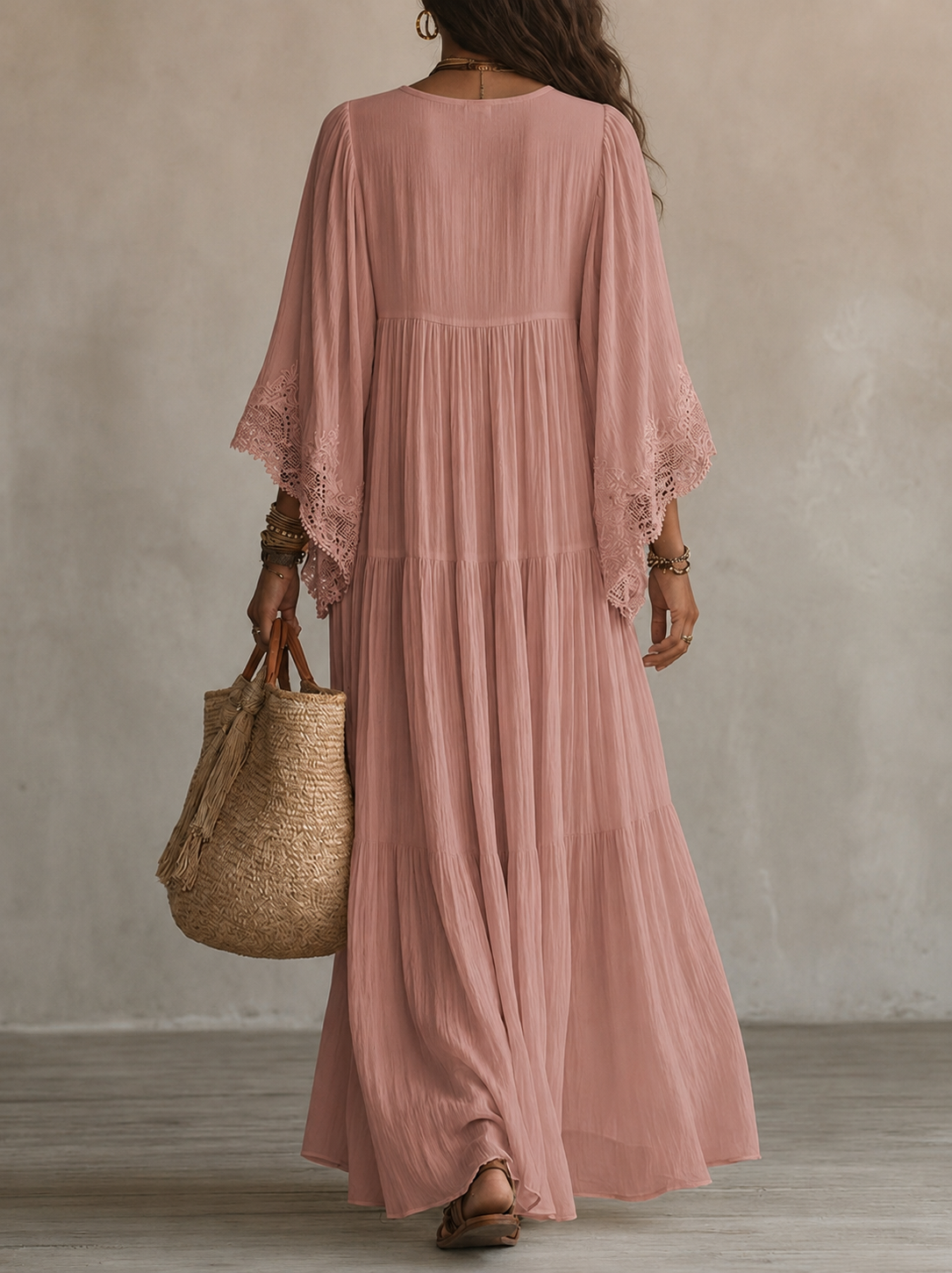 Valentina | Lace Trim Chiffon Maxi Dress