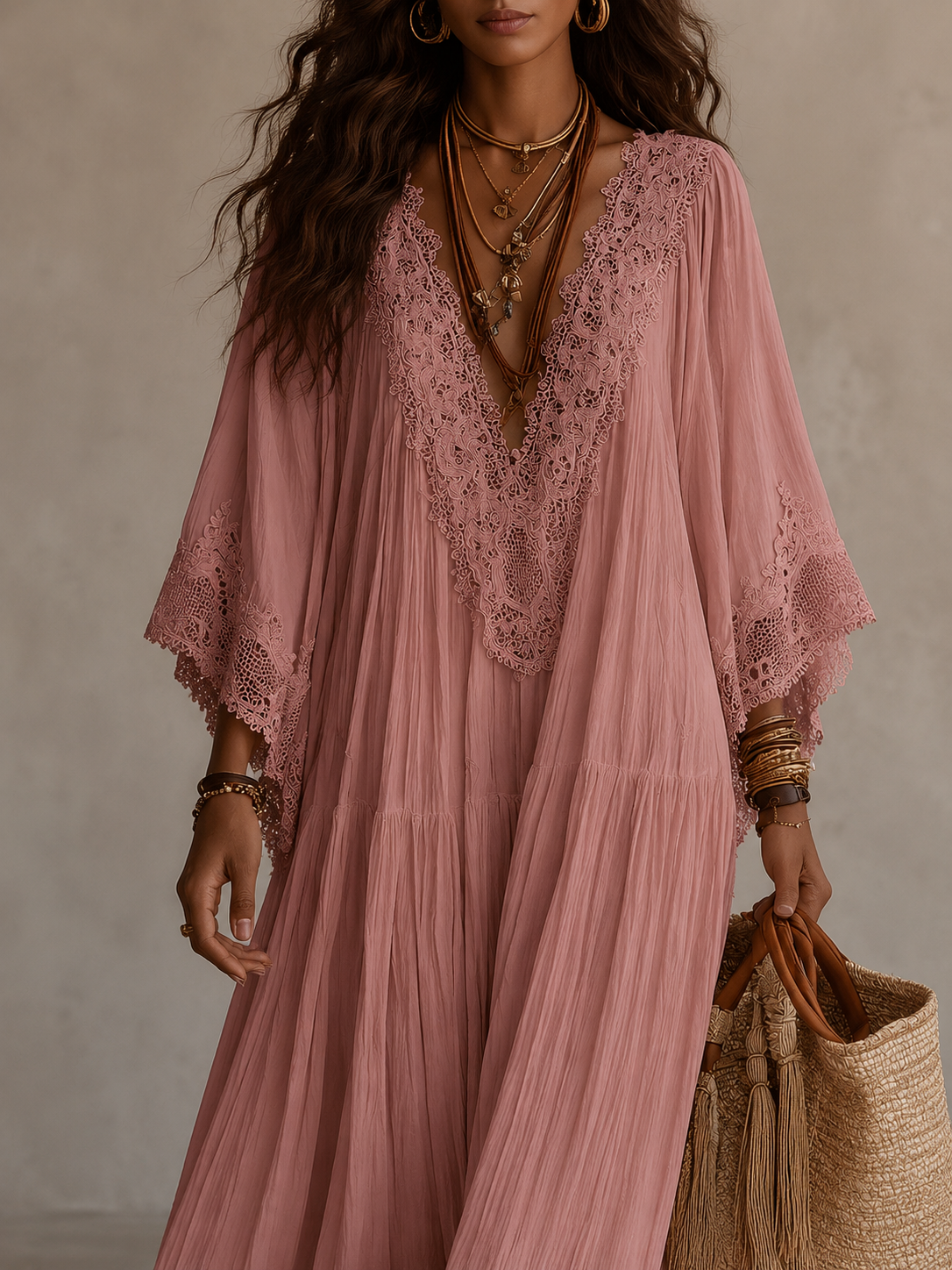 Valentina | Lace Trim Chiffon Maxi Dress