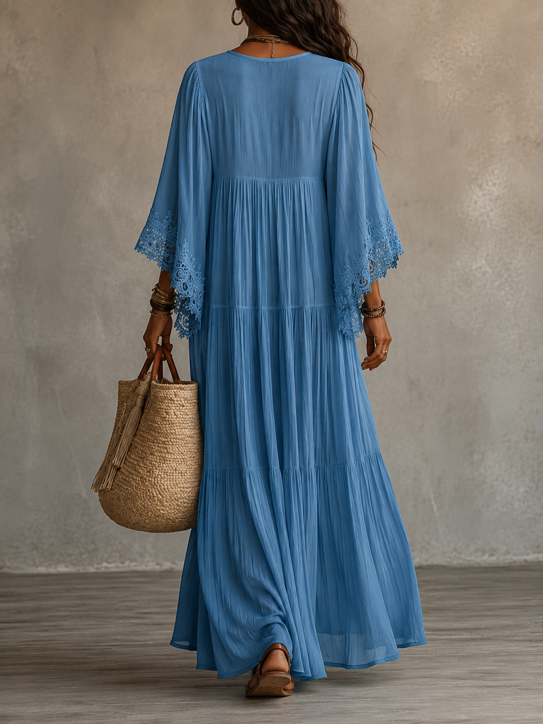 Valentina | Lace Trim Chiffon Maxi Dress