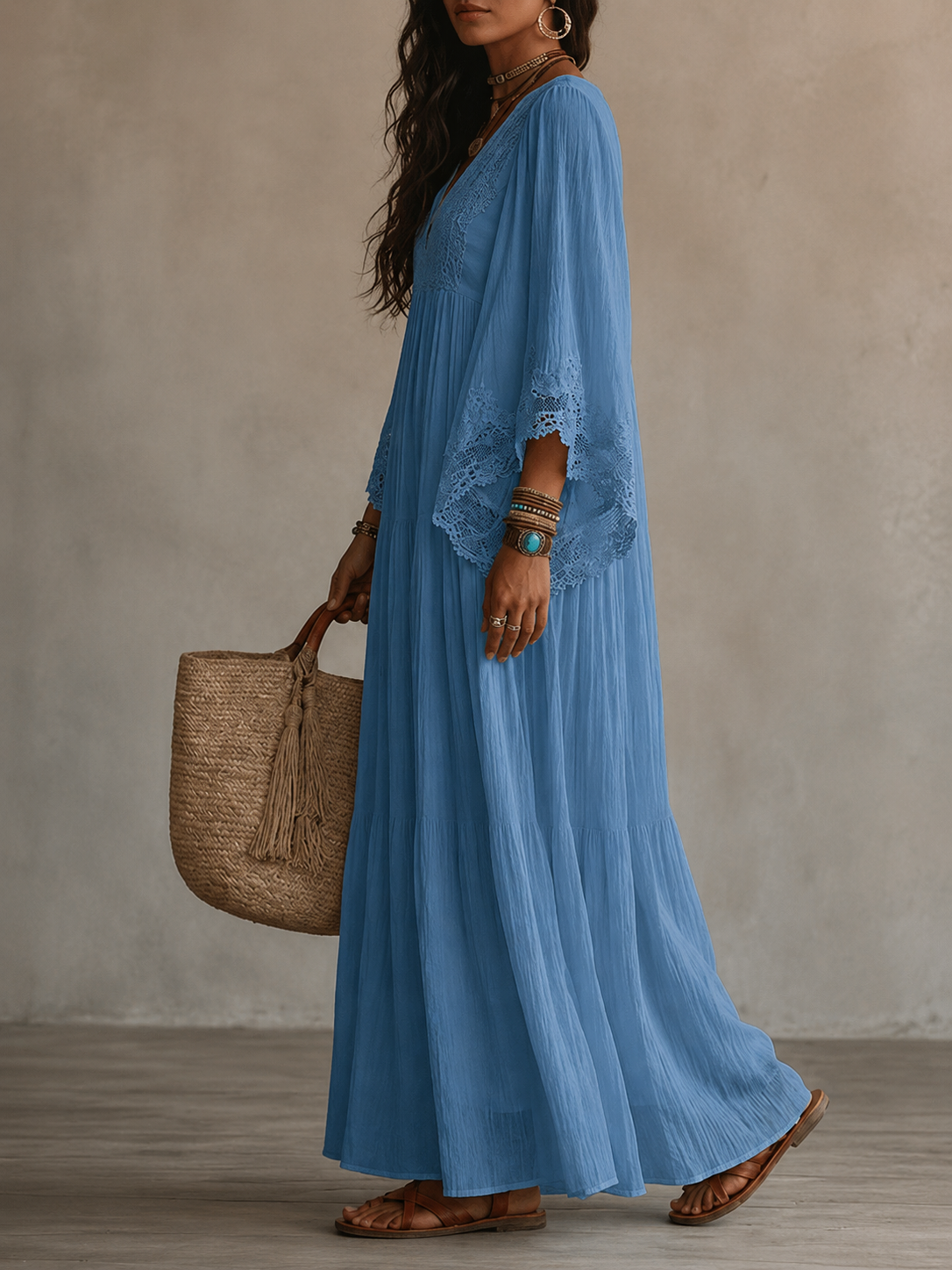 Valentina | Lace Trim Chiffon Maxi Dress