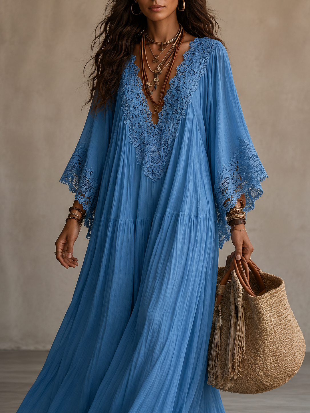 Valentina | Lace Trim Chiffon Maxi Dress