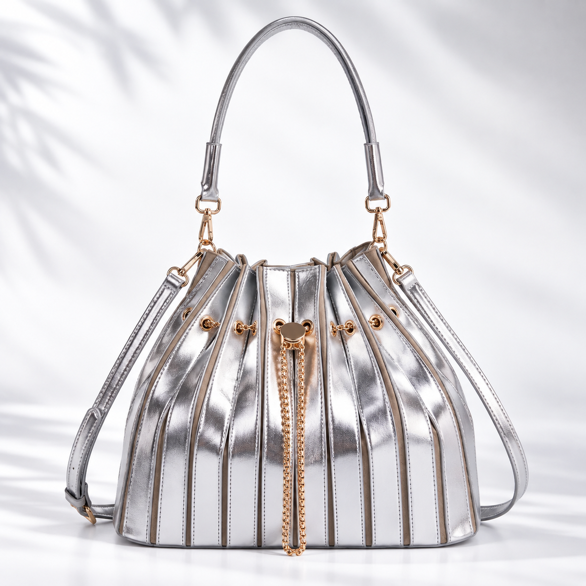 Celestine | Pleated Two-Tone Bucket Bag