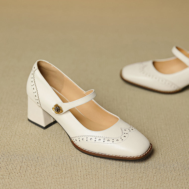 Marisse | Square Toe Mary Jane Leather Heels