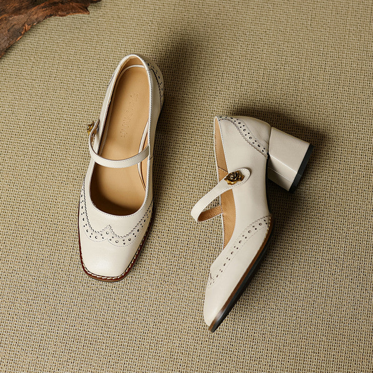 Marisse | Square Toe Mary Jane Leather Heels