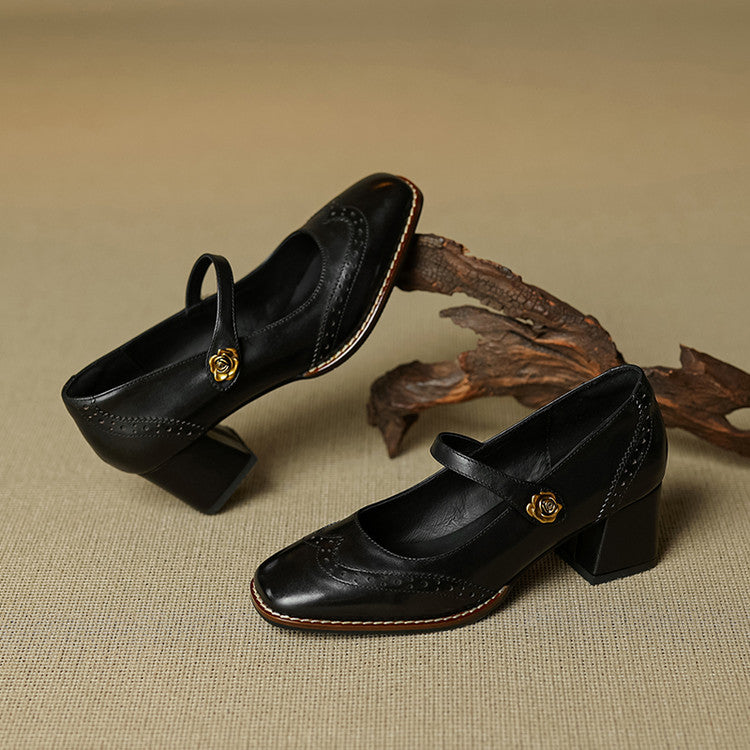 Marisse | Square Toe Mary Jane Leather Heels