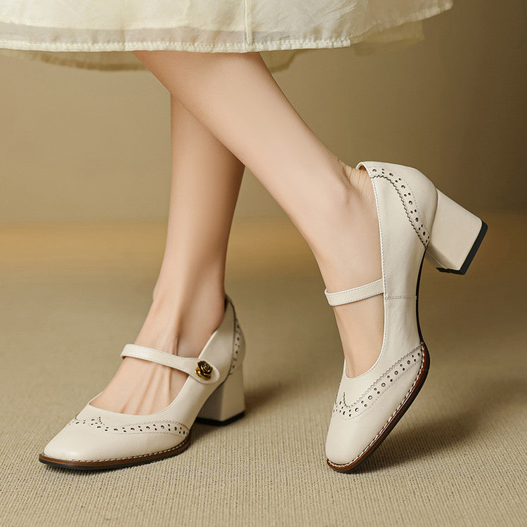 Marisse | Square Toe Mary Jane Leather Heels