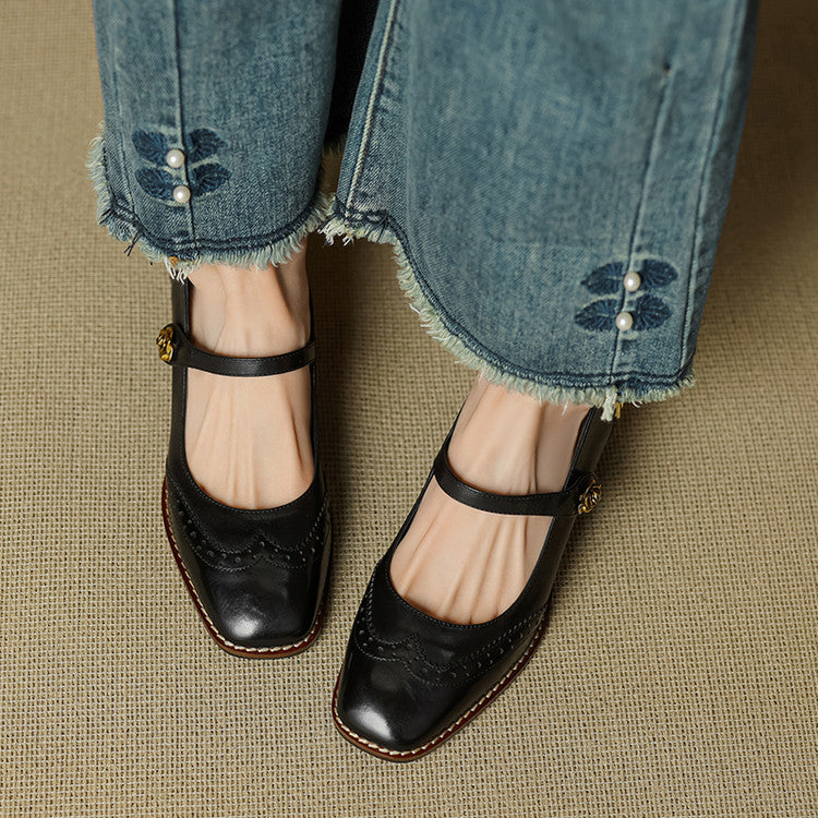 Marisse | Square Toe Mary Jane Leather Heels