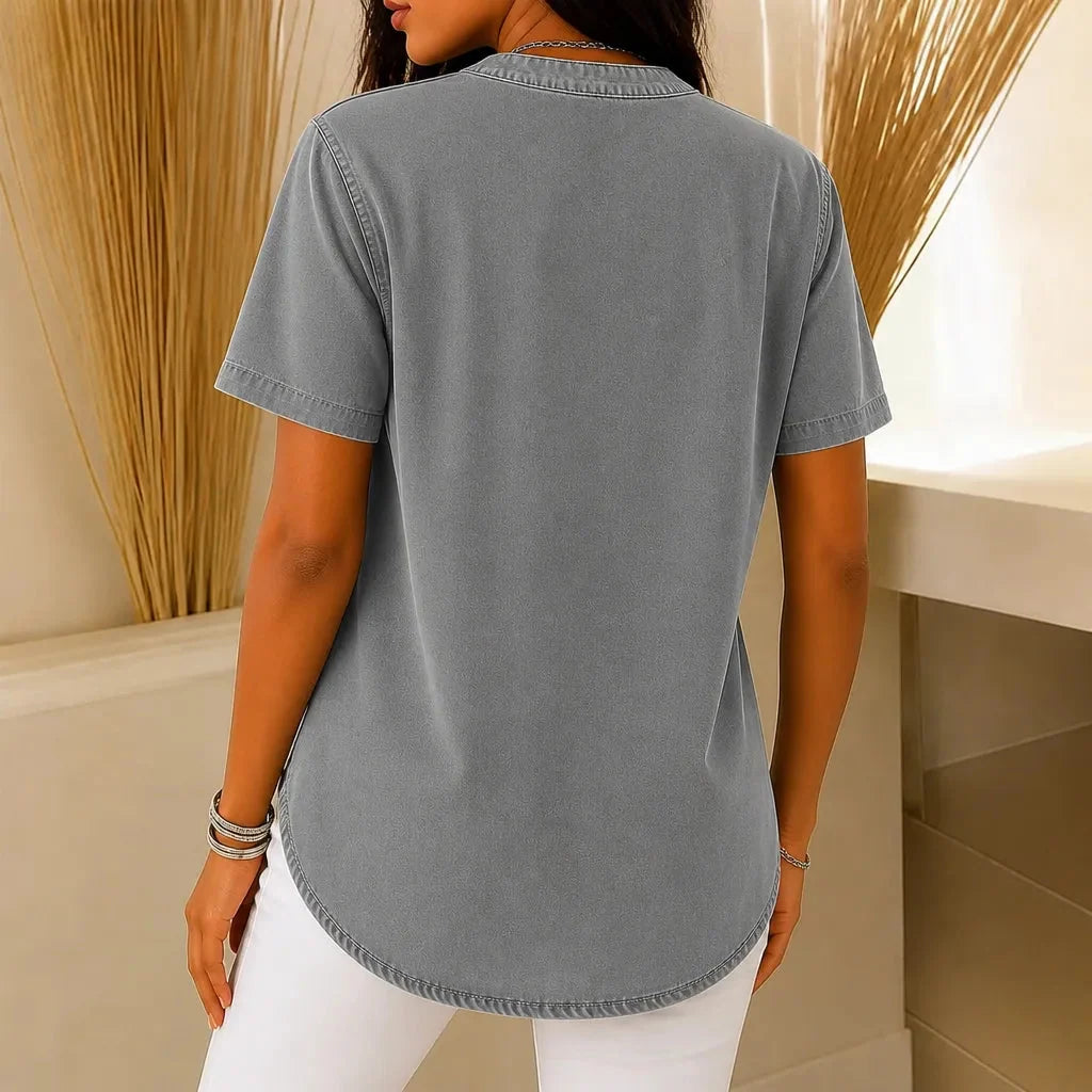 Nerine | Side-Button Henley Tunic Top