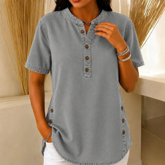Nerine | Side-Button Henley Tunic Top