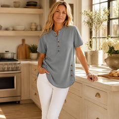 Nerine | Side-Button Henley Tunic Top