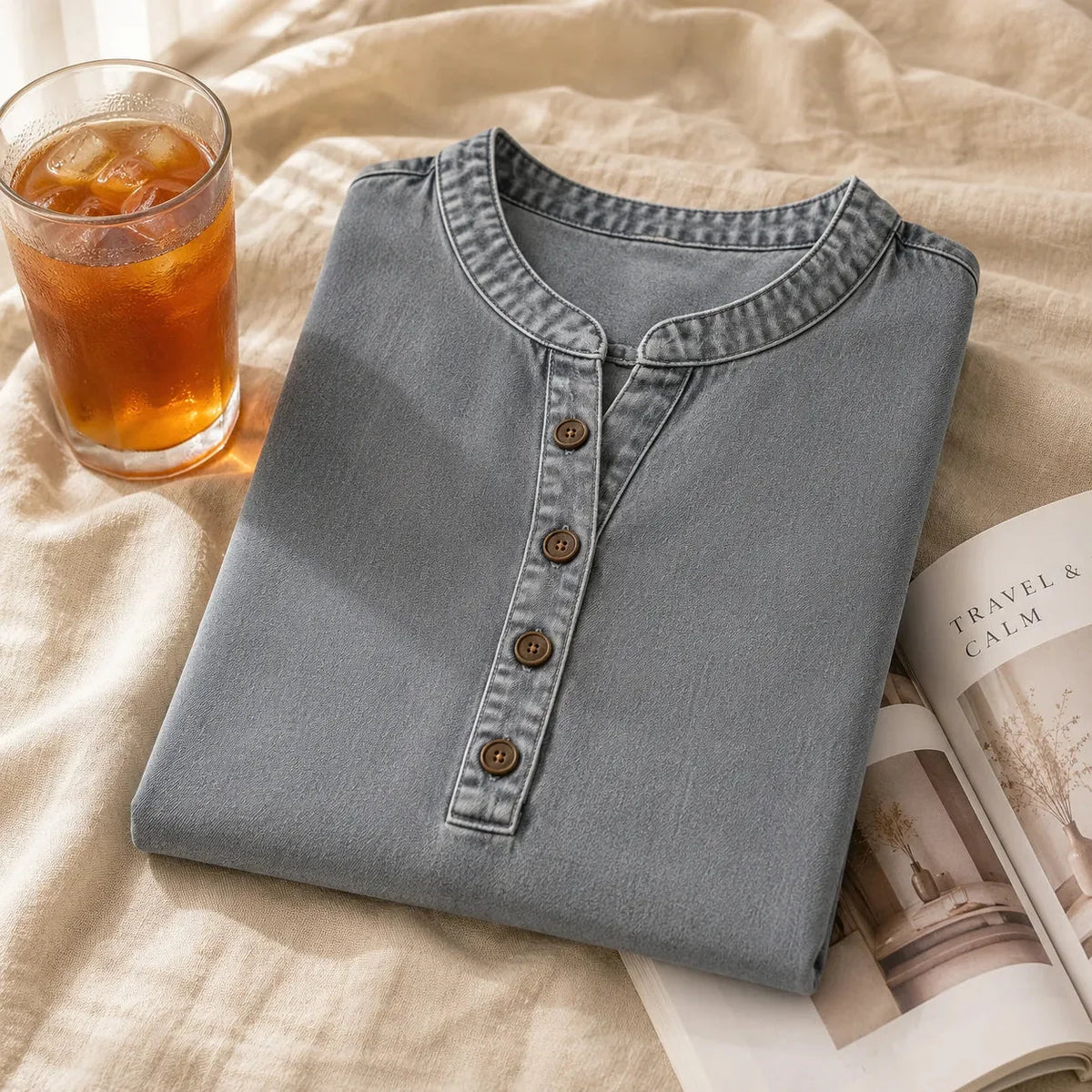 Nerine | Side-Button Henley Tunic Top