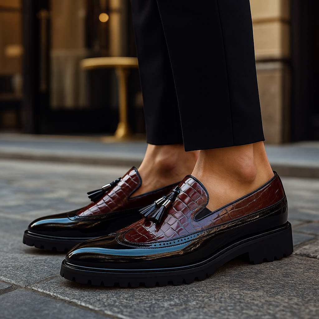 Rafael | Croc-Texture Tassel Loafers
