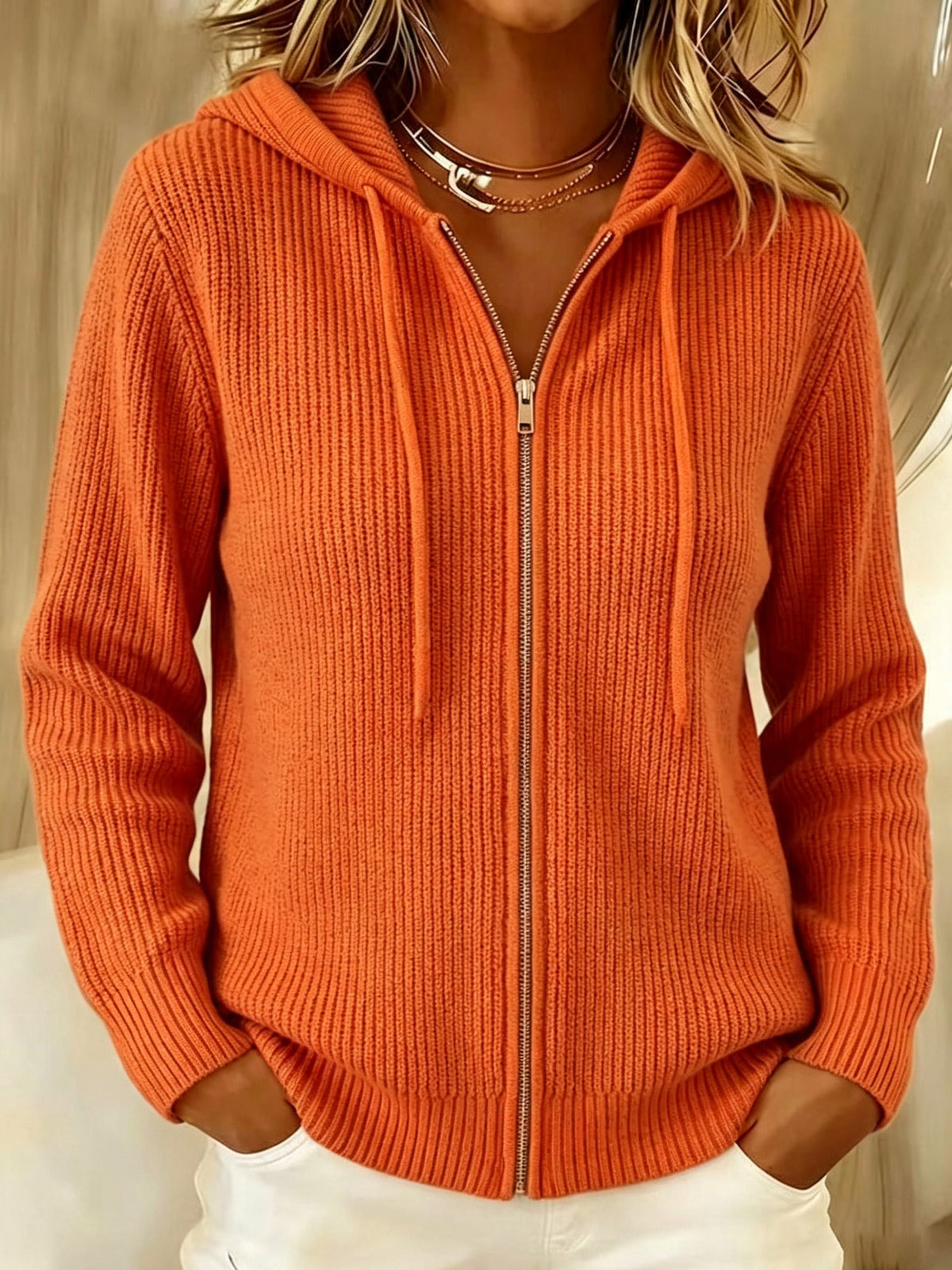 Rosalind | Ribbed Zip-Up Hooded Cardigan