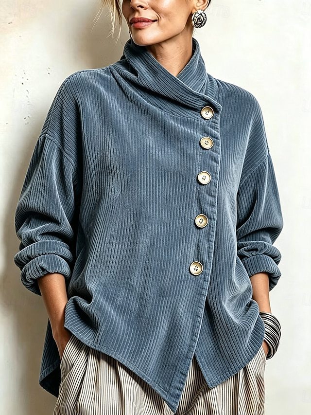 Coralie | Asymmetric Button Ribbed Sweater
