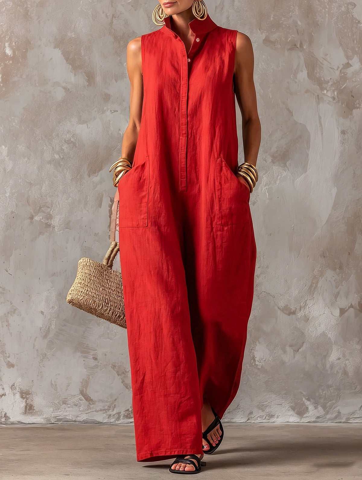 Adriana | Stand-Collar Relaxed Jumpsuit