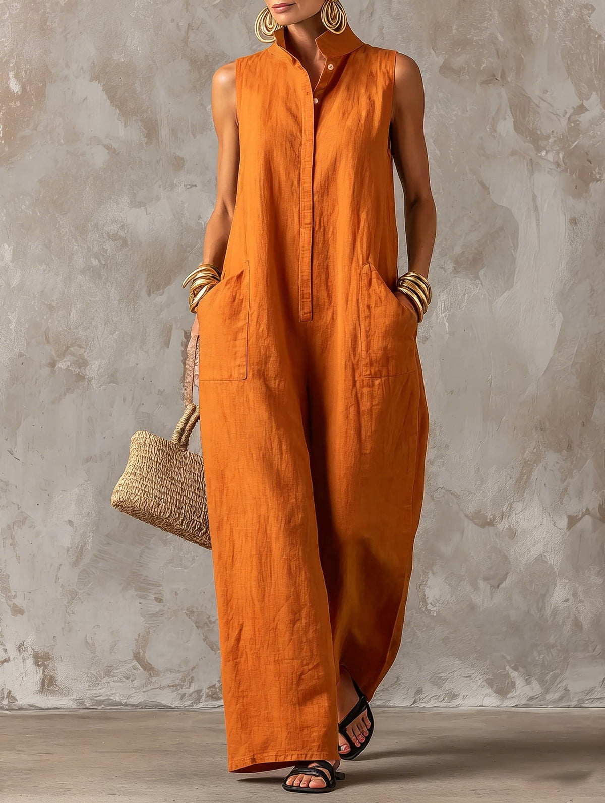 Adriana | Stand-Collar Relaxed Jumpsuit