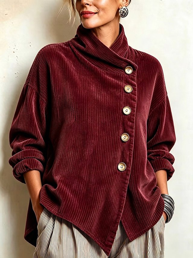 Coralie | Asymmetric Button Ribbed Sweater