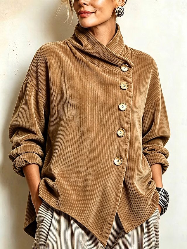 Coralie | Asymmetric Button Ribbed Sweater
