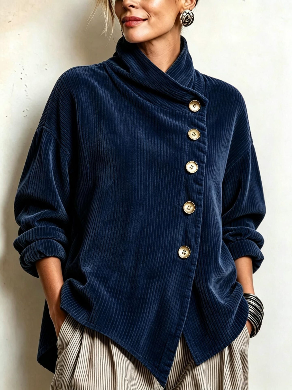 Coralie | Asymmetric Button Ribbed Sweater