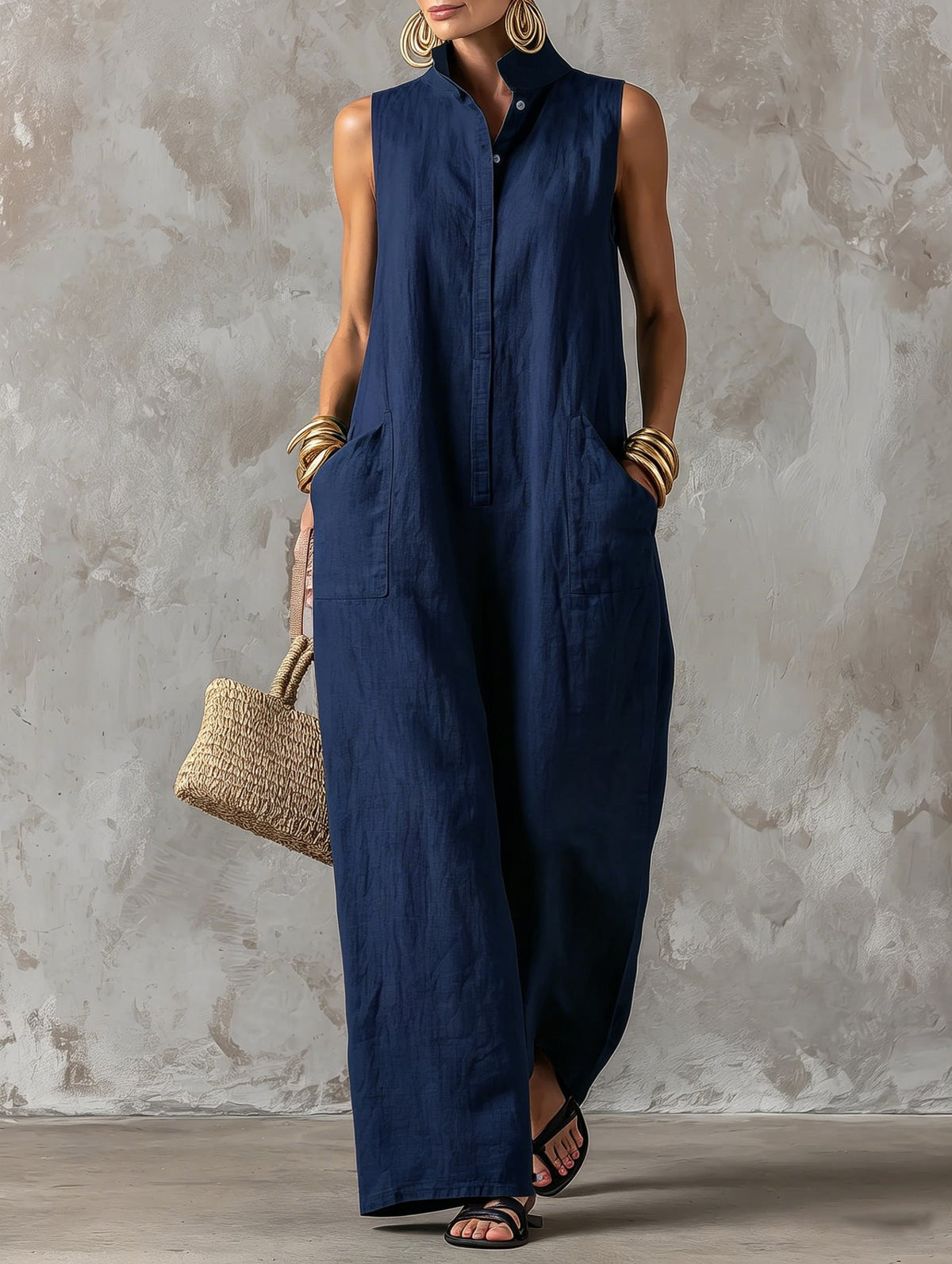 Adriana | Stand-Collar Relaxed Jumpsuit
