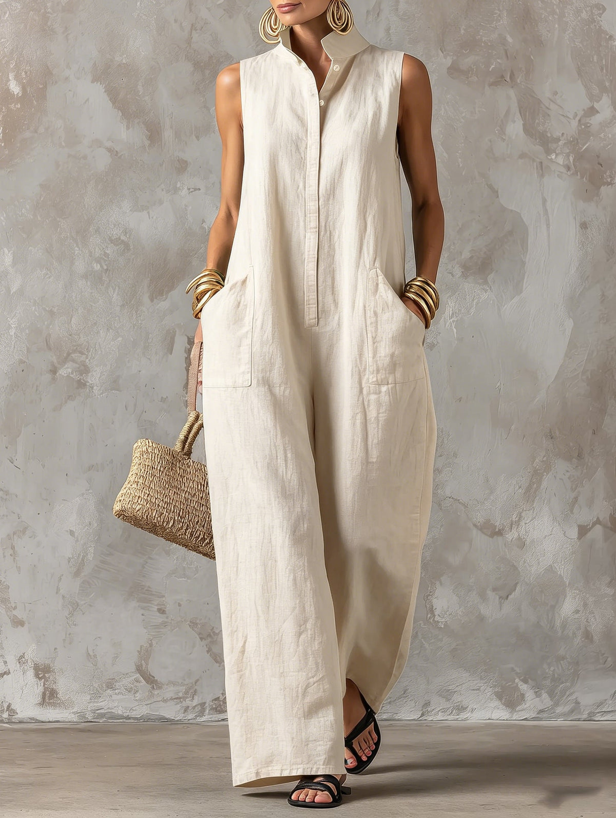 Adriana | Stand-Collar Relaxed Jumpsuit