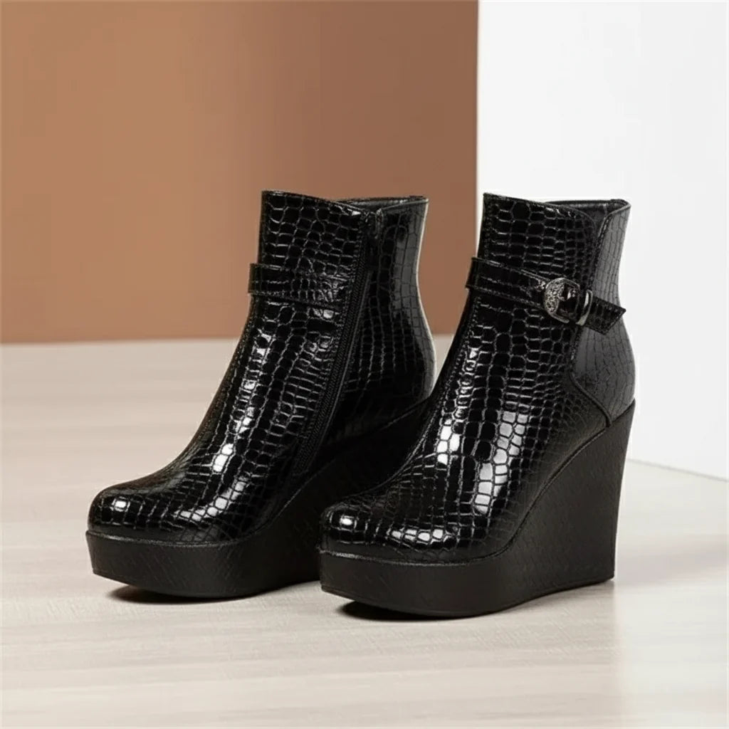 Valeria | Buckle Wedge Ankle Boots