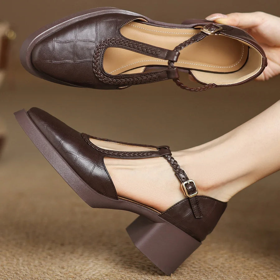 Maisy | Elegant T-Strap Mid-Heel Shoes