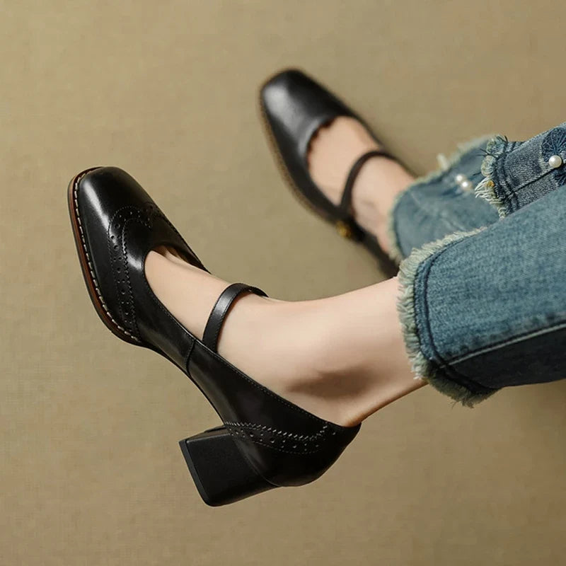 Marisse | Square Toe Mary Jane Leather Heels
