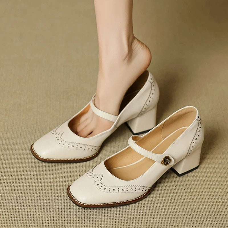 Marisse | Square Toe Mary Jane Leather Heels