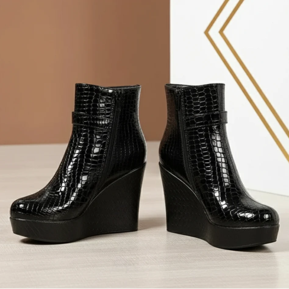 Valeria | Buckle Wedge Ankle Boots