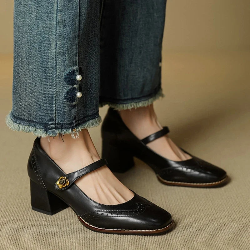 Marisse | Square Toe Mary Jane Leather Heels