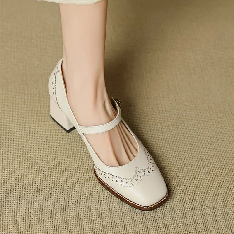 Marisse | Square Toe Mary Jane Leather Heels