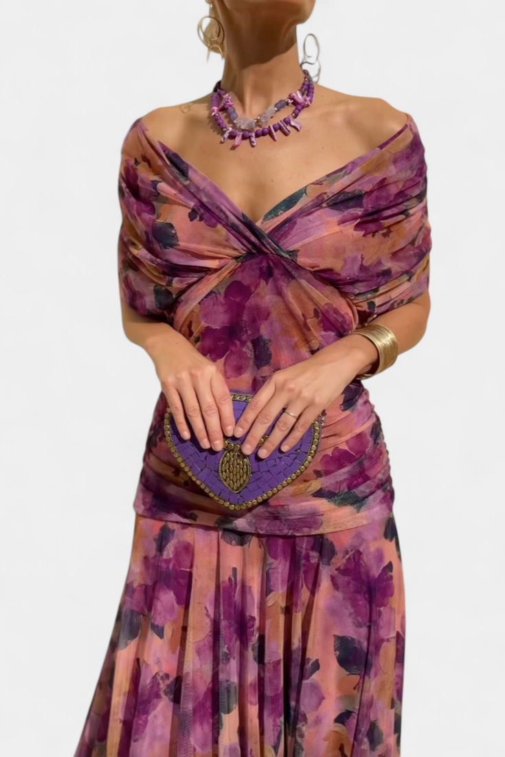 Nava | Long Floral Dress with V-Neck