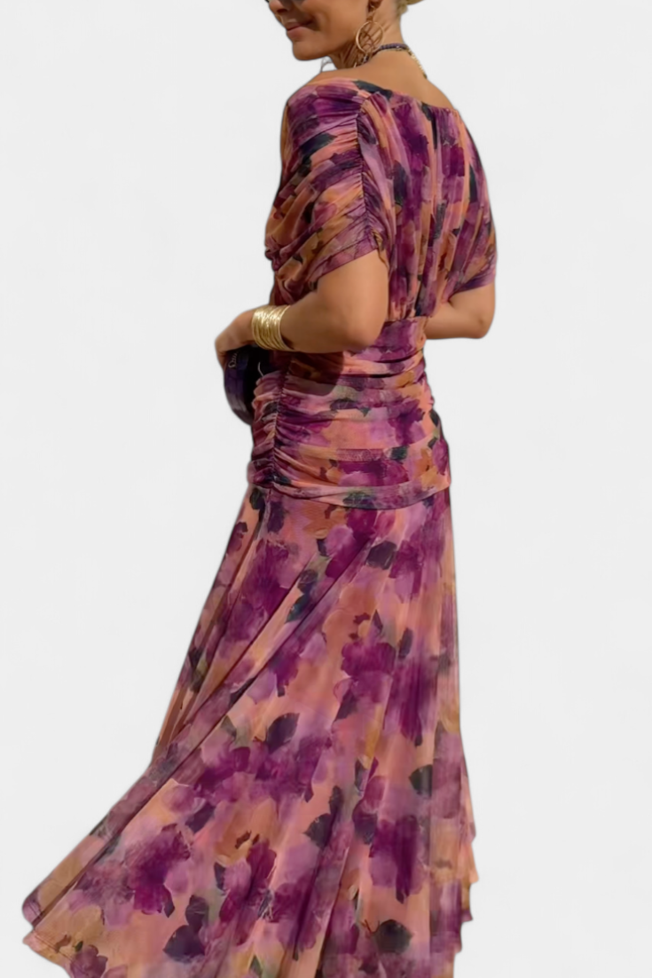 Nava | Long Floral Dress with V-Neck