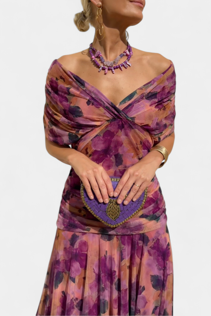 Nava | Long Floral Dress with V-Neck