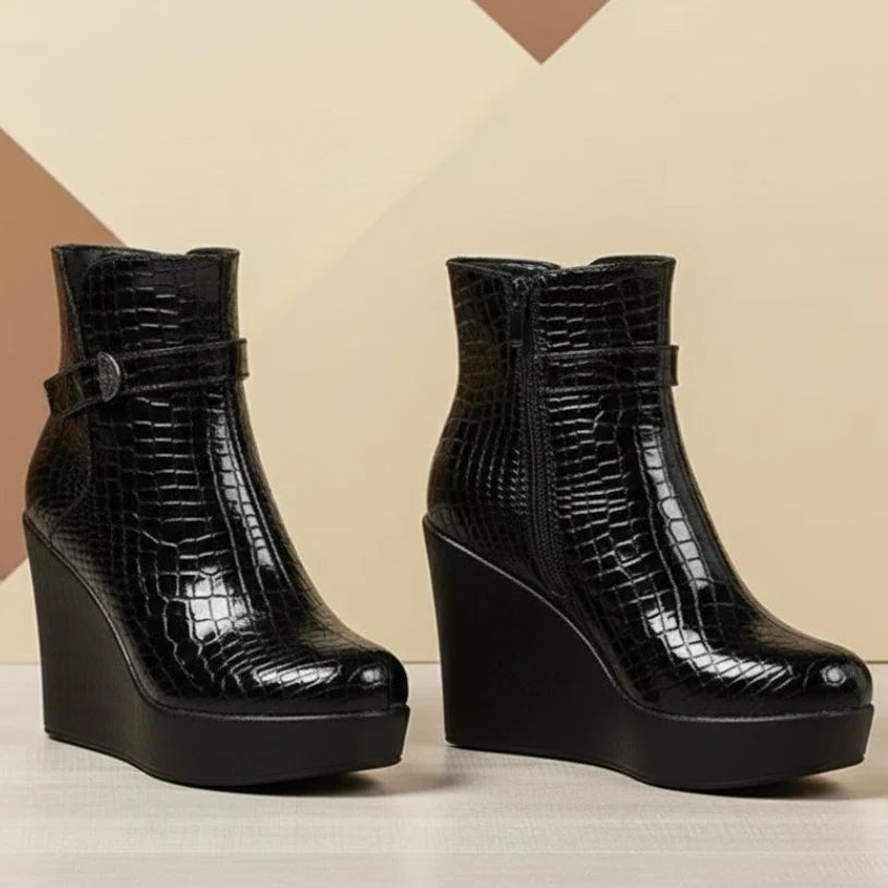 Valeria | Buckle Wedge Ankle Boots