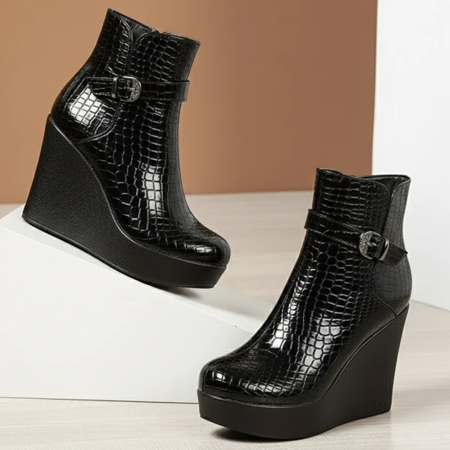 Valeria | Buckle Wedge Ankle Boots