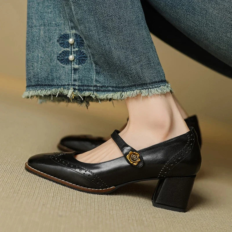Marisse | Square Toe Mary Jane Leather Heels