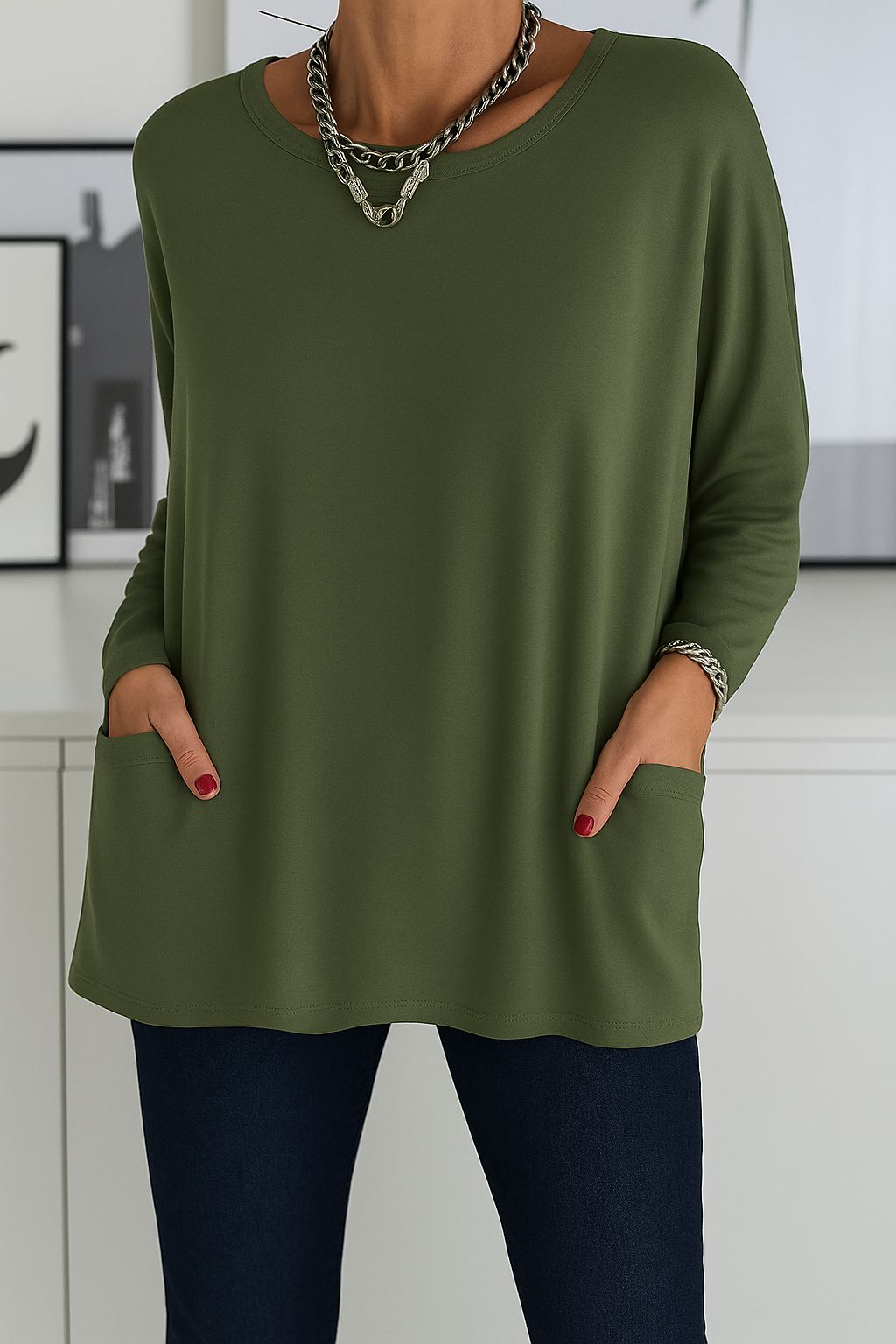 Roselyn | Oversized Pocket Crew-Neck Sweater