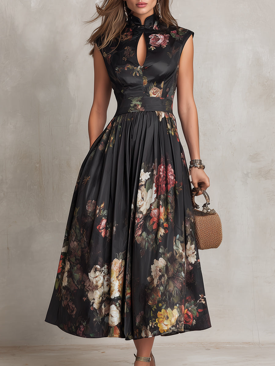 Leontine | Keyhole Pleated Midi Dress
