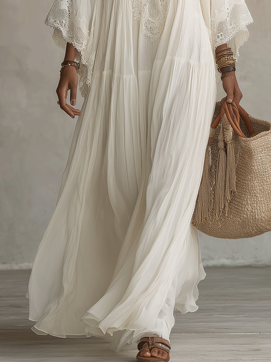 Valentina | Lace Trim Chiffon Maxi Dress
