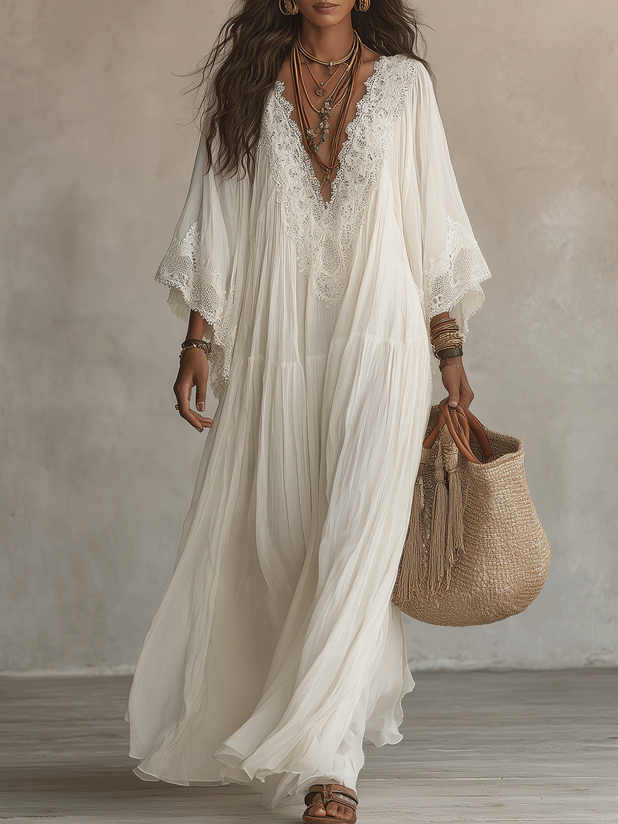 Valentina | Lace Trim Chiffon Maxi Dress