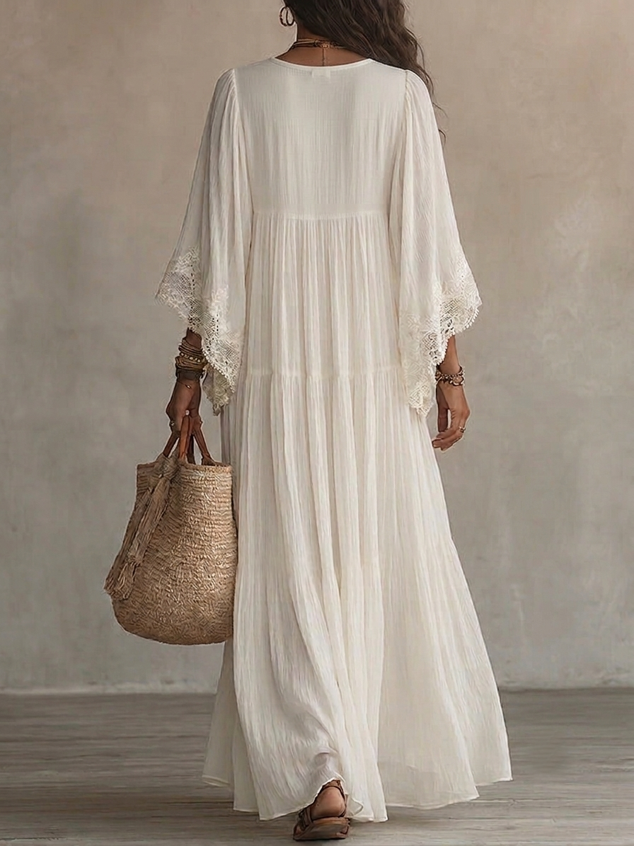 Valentina | Lace Trim Chiffon Maxi Dress