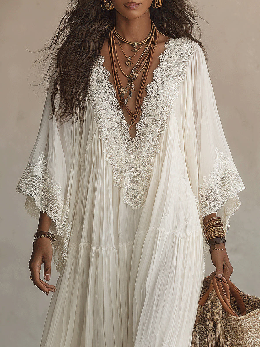 Valentina | Lace Trim Chiffon Maxi Dress