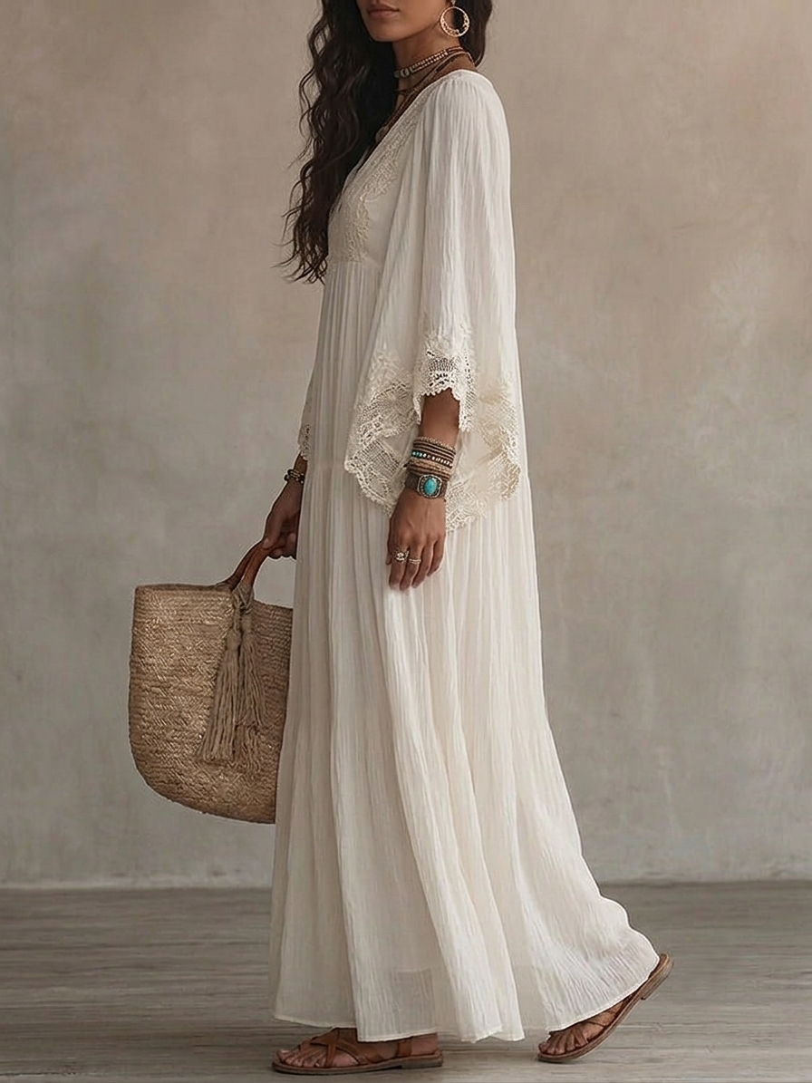 Valentina | Lace Trim Chiffon Maxi Dress