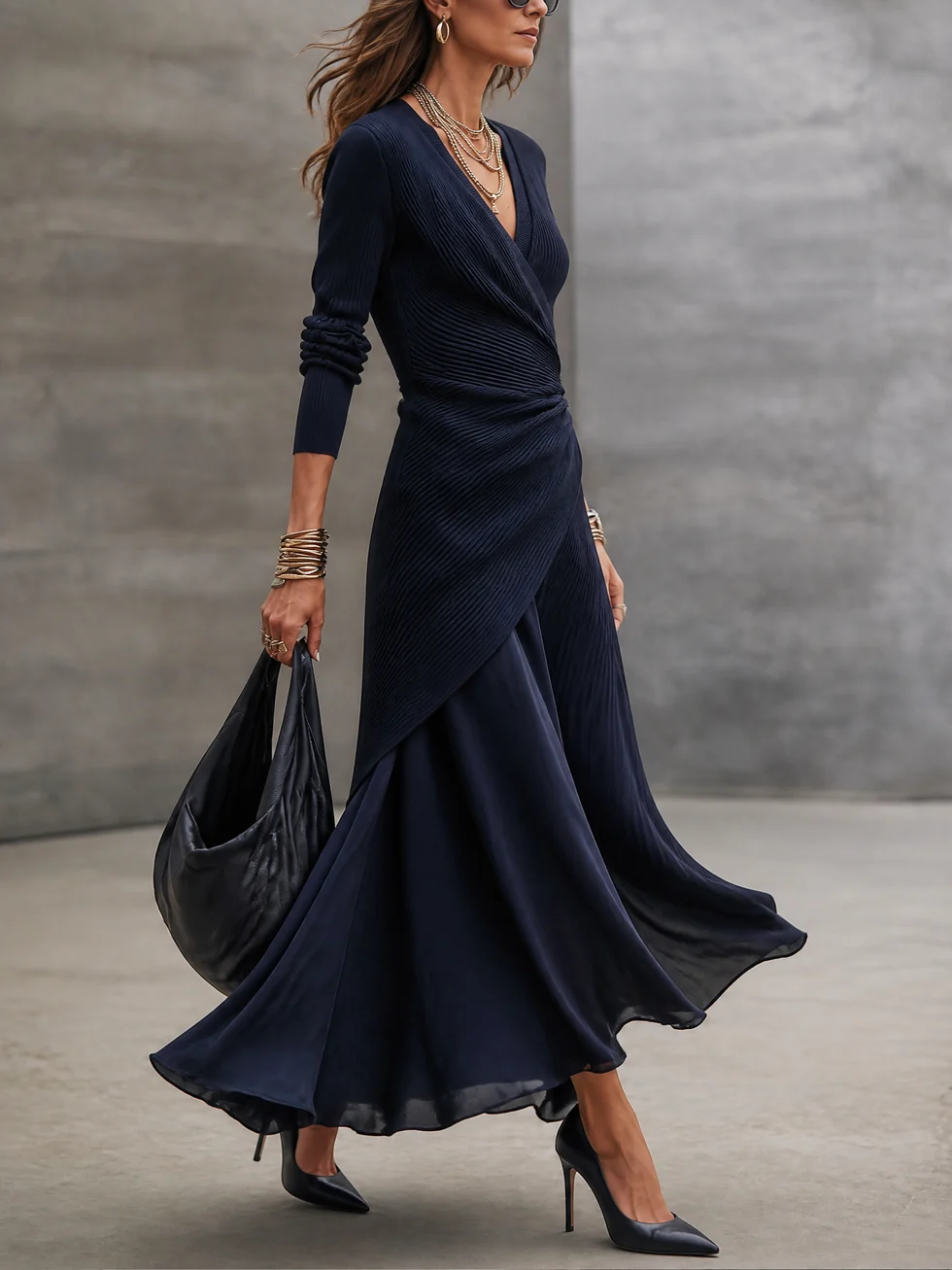 Rosalie | Wrap-Front Asymmetric Maxi Dress