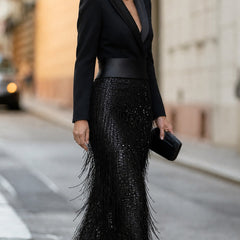 Dahlia | Sequin-Fringe Blazer Midi Dress