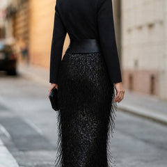 Dahlia | Sequin-Fringe Blazer Midi Dress
